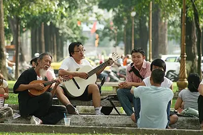 Vietnamese like to talk and sing out side