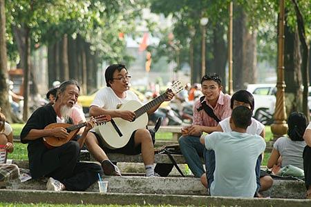 Vietnamese like to talk and sing out side